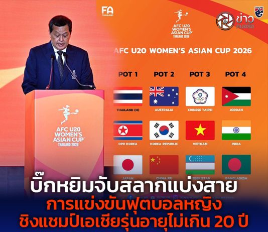 บิ๊กหยิมจับสลากแบ่งสายการแข่งขันฟุตบอลหญิง ชิงแชมป์เอเชียรุ่นอายุไม่เกิน 20 ปี