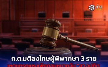 ก.ต.มติลงโทษผู้พิพากษา 3 ราย เหตุแทรกแซงเพิกถอนหมายจับ “สว.อุปกิต “-พิพากษาเกินคำฟ้องคดี”วิคตอเรียซีเครท” และให้ประกันจำเลยคดีพนันออนไลน์